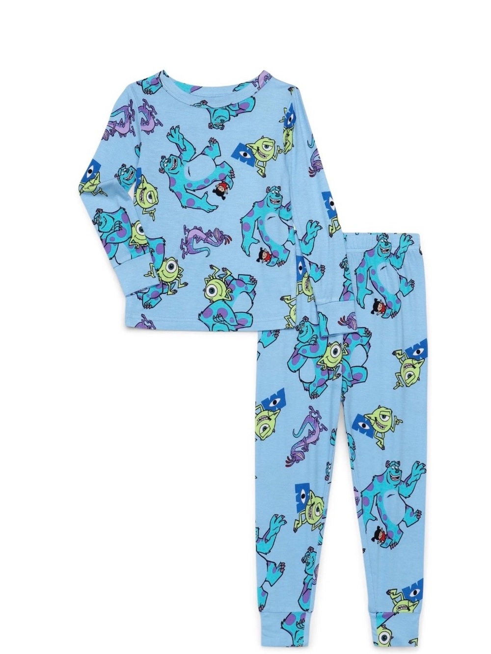 Monsters Inc Toddler Unisex Long Sleeve Top and Pants, 2-Piece Pajama Set